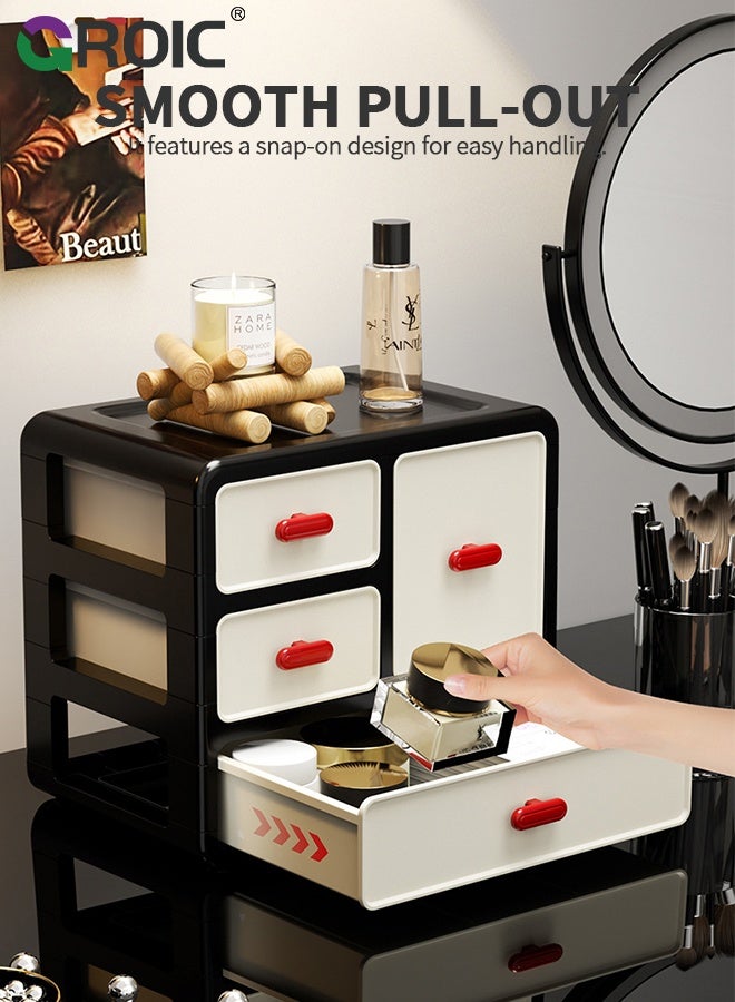 GROIC Desk Storage Box, Plastic Office Stationery Supplies Organizers, Makeup Organizer, 3-Tier 3-Compartment Retro-Style Storage Drawer, Ideal for Vanity, Bathroom,Cabinet,Desk Organization - Image 5