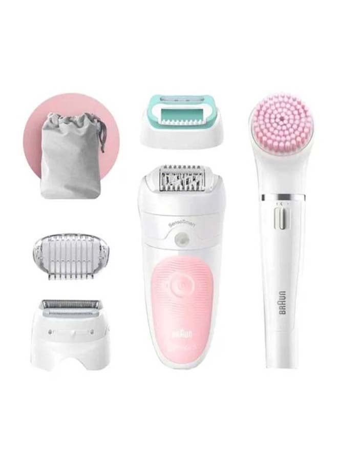 BRAUN Silk Epil Beauty Set of 5 Wet & Dry Epilator with 3 Extras Face Spa Pink/White - Image 1