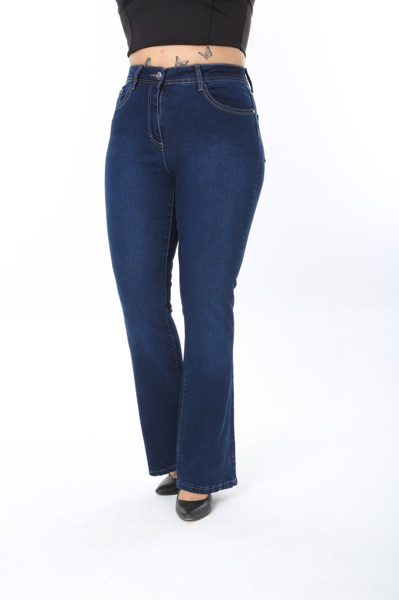 E Collection Flare Leg Lycra Plus Size Jeans Trousers - Image 1