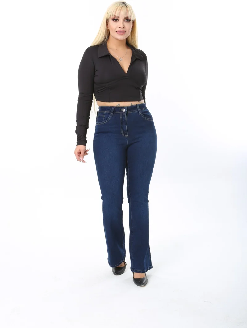 E Collection Flare Leg Lycra Plus Size Jeans Trousers