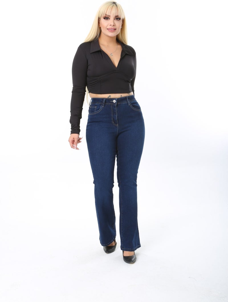 E Collection Flare Leg Lycra Plus Size Jeans Trousers - Image 3