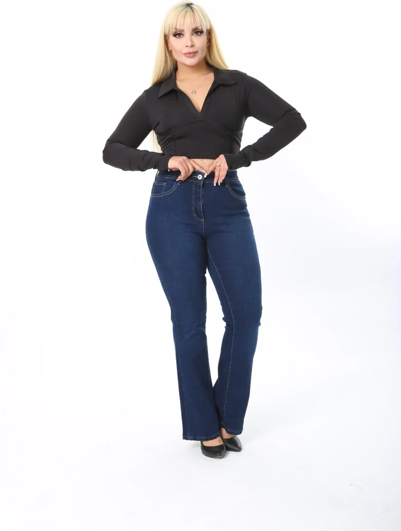 E Collection Flare Leg Lycra Plus Size Jeans Trousers