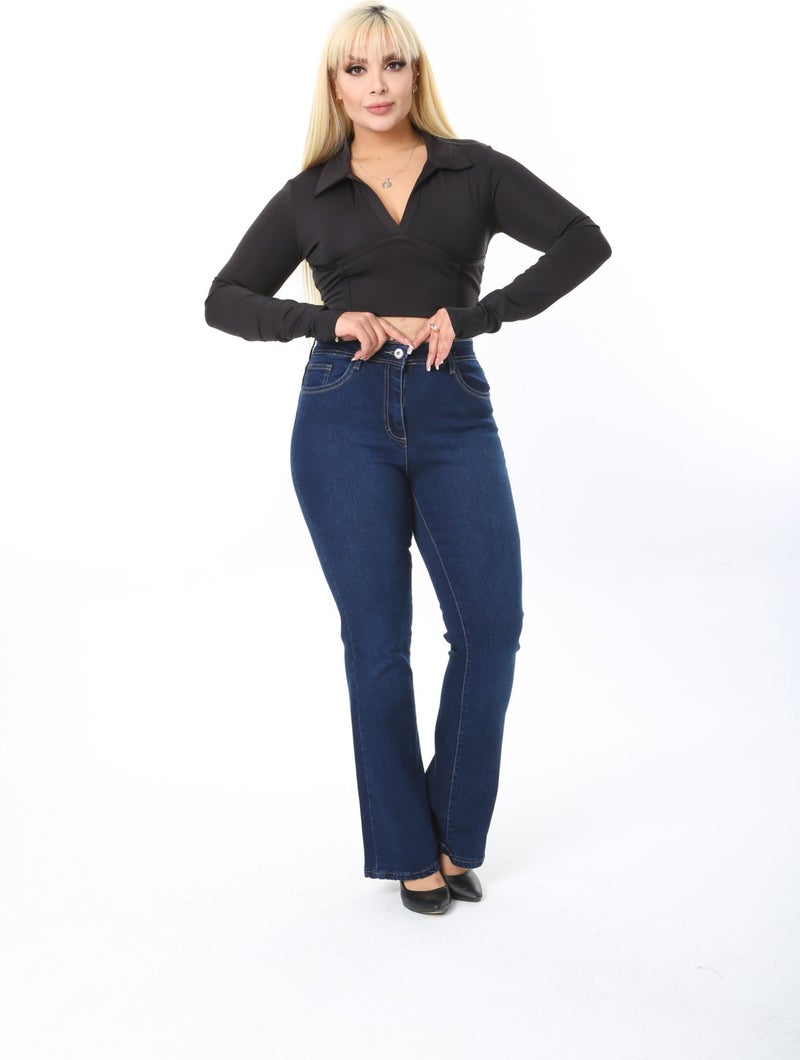 E Collection Flare Leg Lycra Plus Size Jeans Trousers - Image 4