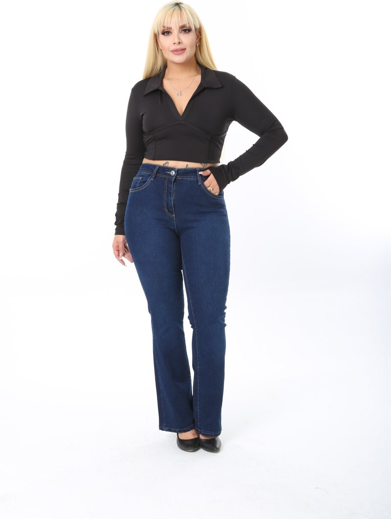 E Collection Flare Leg Lycra Plus Size Jeans Trousers - Image 5