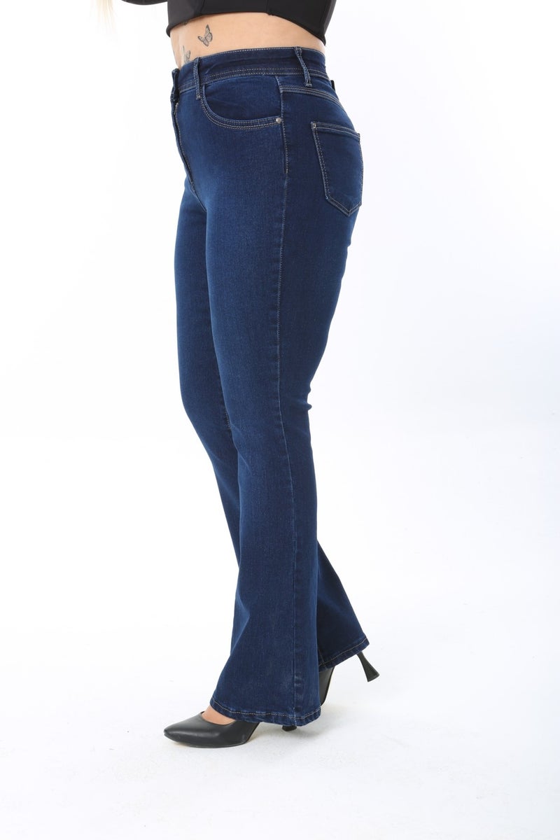 E Collection Flare Leg Lycra Plus Size Jeans Trousers - Image 2