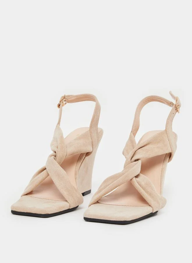 Styli Styli Criss Cross Strap Velvet Wedge Heel Sandals