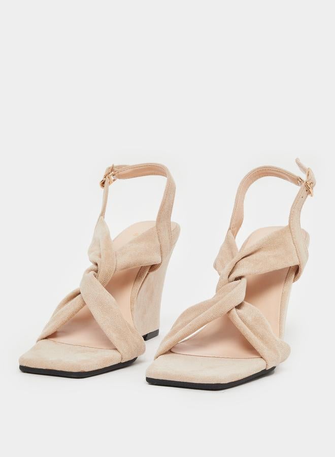 Styli Styli Criss Cross Strap Velvet Wedge Heel Sandals  - Image 3