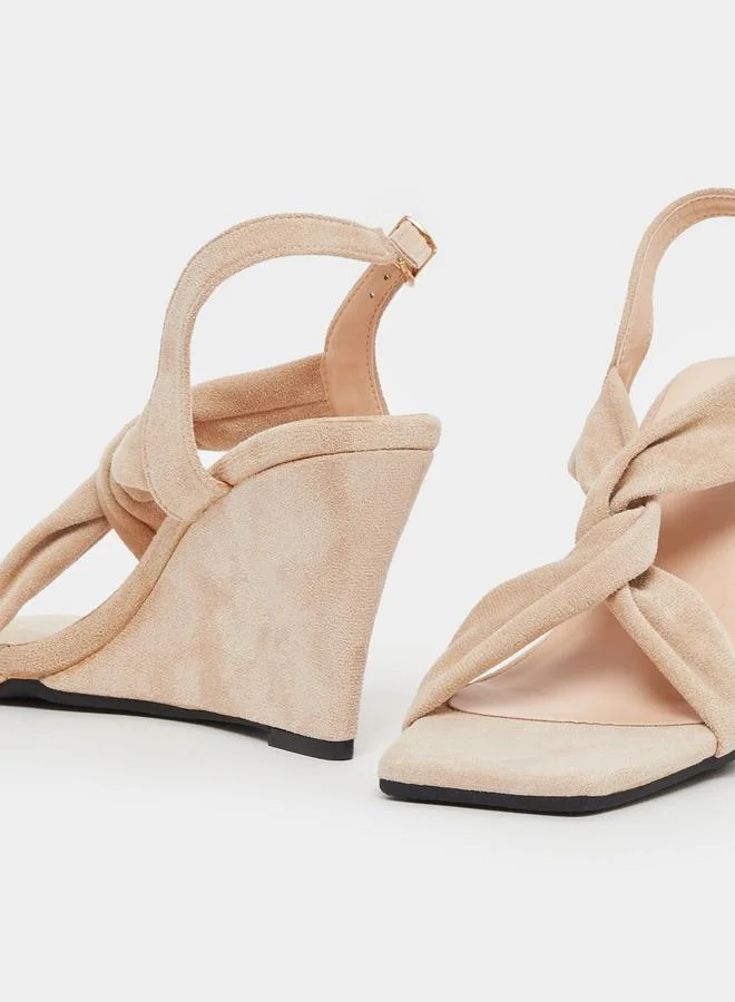 Styli Styli Criss Cross Strap Velvet Wedge Heel Sandals