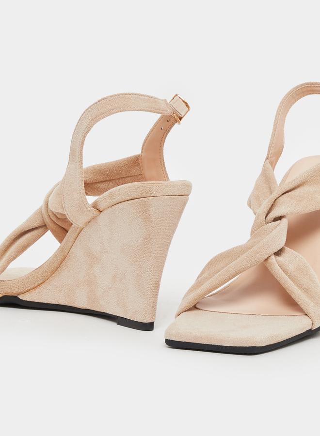 Styli Styli Criss Cross Strap Velvet Wedge Heel Sandals  - Image 4