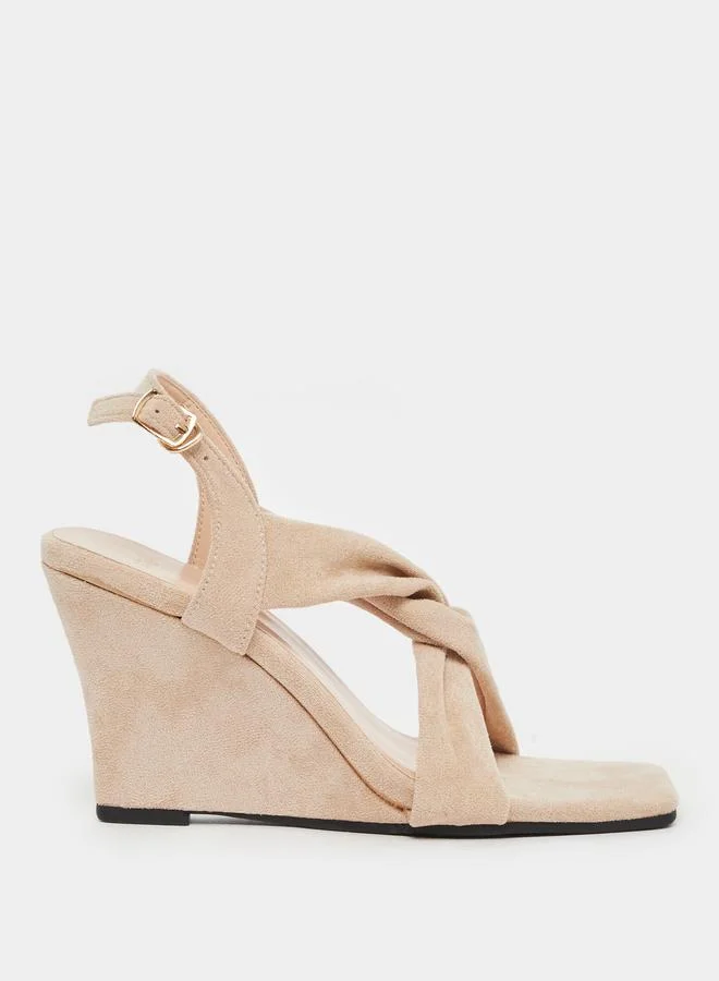ستايلي Styli Criss Cross Strap Velvet Wedge Heel Sandals