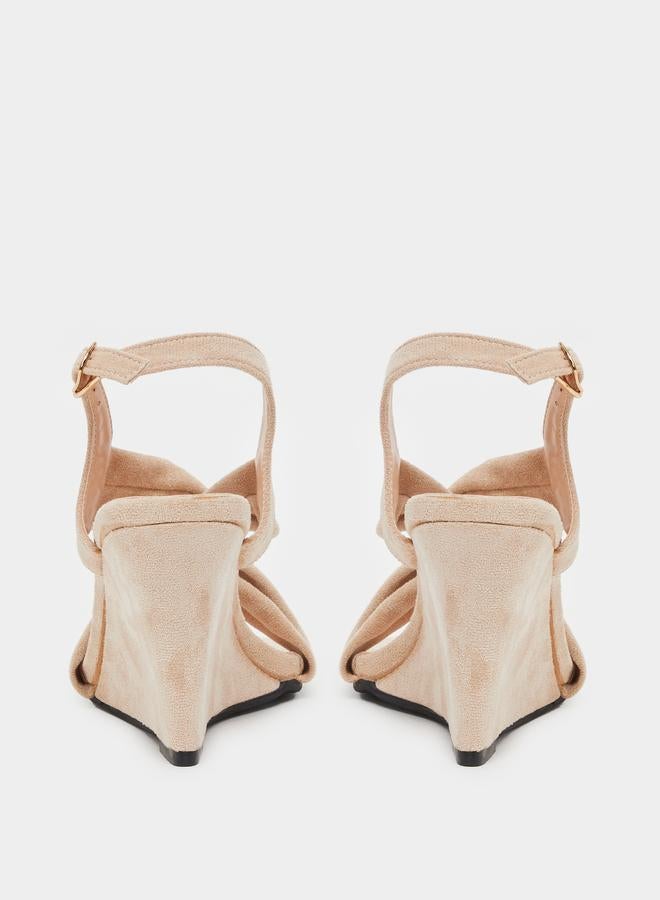 Styli Styli Criss Cross Strap Velvet Wedge Heel Sandals  - Image 5
