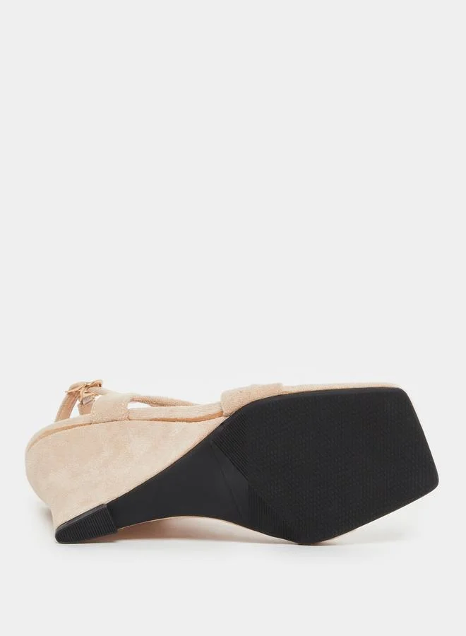 Styli Styli Criss Cross Strap Velvet Wedge Heel Sandals