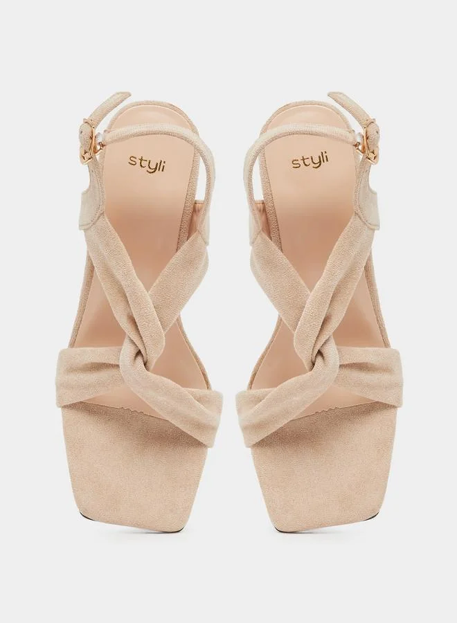 Styli Styli Criss Cross Strap Velvet Wedge Heel Sandals