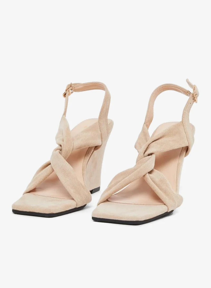 Styli Criss Cross Strap Velvet Wedge Heel Sandals