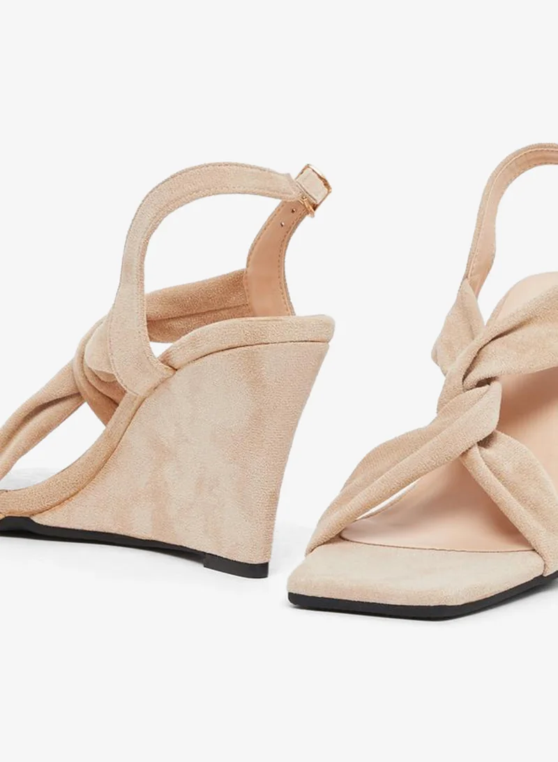Styli Criss Cross Strap Velvet Wedge Heel Sandals