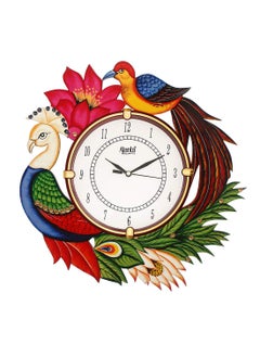 CIRCADIAN Ajanta Wooden Analog Wall Clock Design for Home Hall Living Room Decor Office Kids Bedroom Stylish Ethnic Antique Decorative Multi Colour Peacock 33 x 33 cm Pack of 1