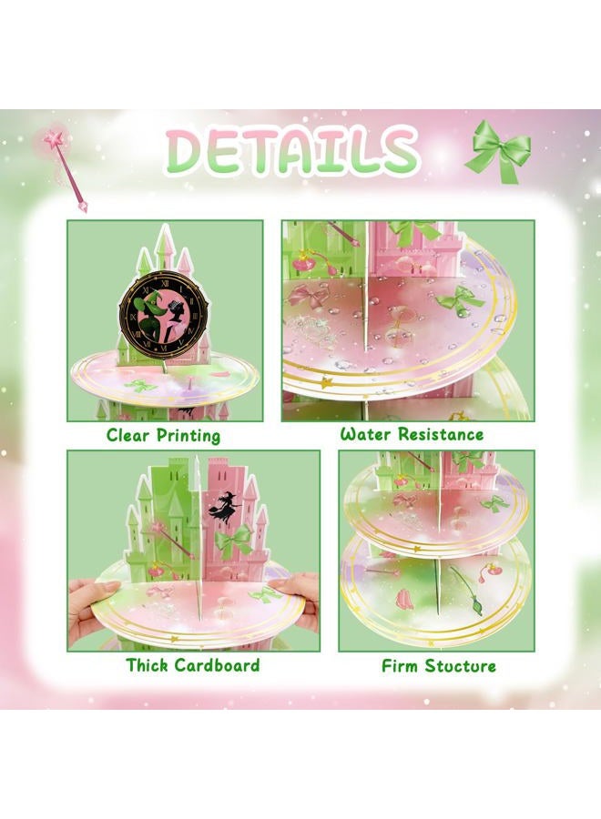 KALEFO 3 Tier Pink and Green Witch Theme Cupcake Stand Elegant Princess Witch Theme Dessert Display for Halloween Girl Birthday Baby Shower Party Decor Table Decoration - Image 3
