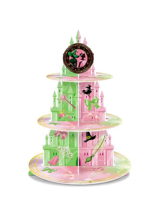 KALEFO 3 Tier Pink and Green Witch Theme Cupcake Stand Elegant Princess Witch Theme Dessert Display for Halloween Girl Birthday Baby Shower Party Decor Table Decoration - Image 1