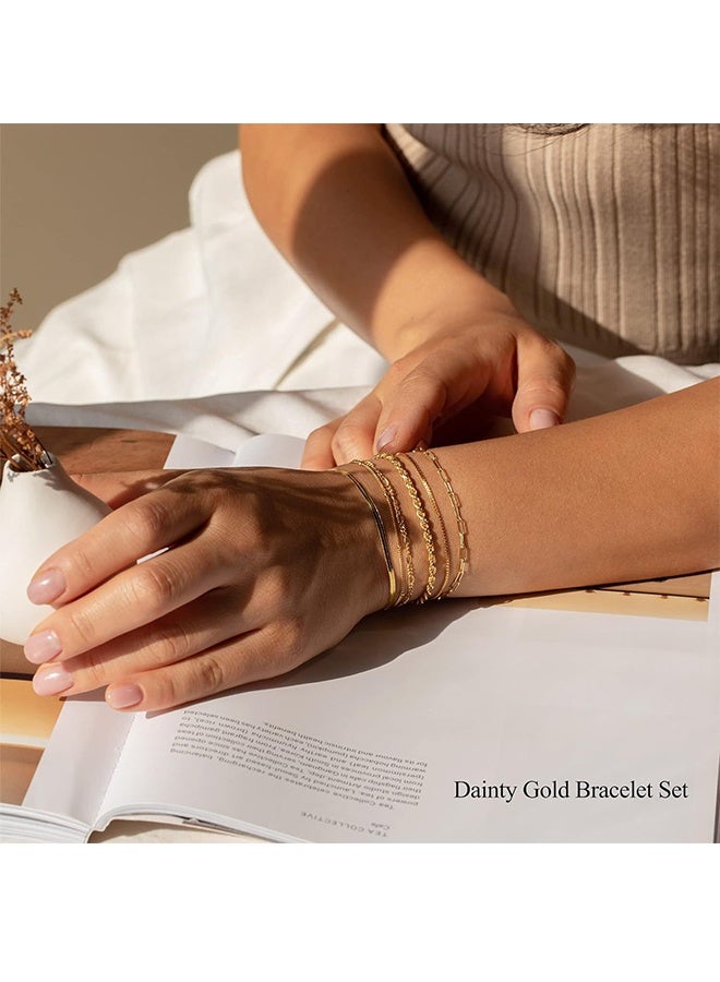 6-Piece Gold Bracelets for Women, 14K Waterproof Gold Jewelry Sets Trendy Thin Dainty Stackable Cuban Link Paperclip Chain Bracelet Pack Fashion Accessories Gifts for Womens - Image 3