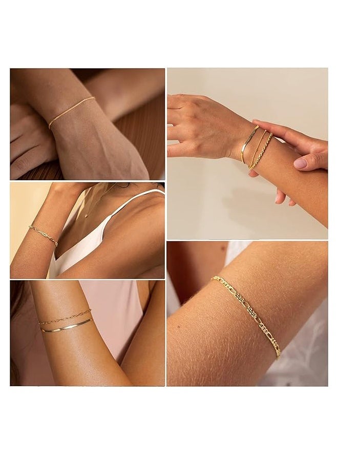6-Piece Gold Bracelets for Women, 14K Waterproof Gold Jewelry Sets Trendy Thin Dainty Stackable Cuban Link Paperclip Chain Bracelet Pack Fashion Accessories Gifts for Womens - Image 4