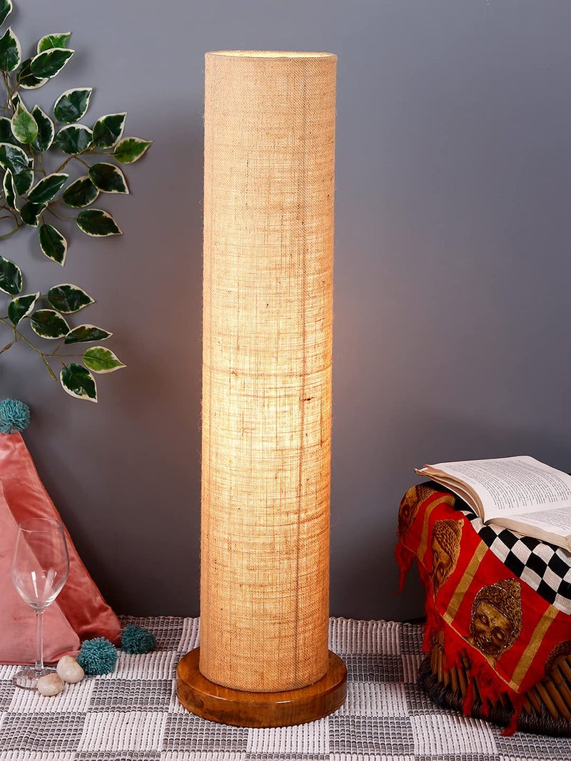 AMDHOME Beige Jute Round Shade Floor lamp with Wood Base BeigeJute - Image 1