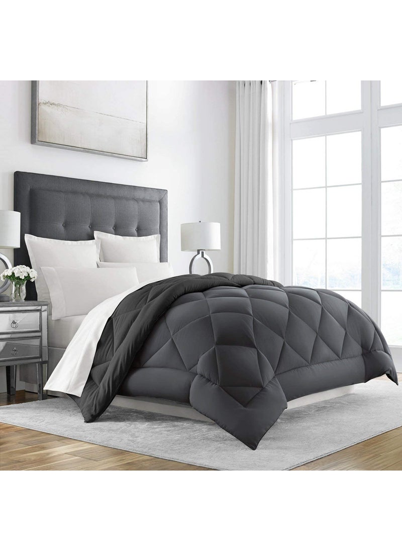 Texlux Texlux All Season Microfiber Reversable DuvetAC ComforterQuilt Black Grey Double Size 90 Inch x 100 Inch  - Image 1