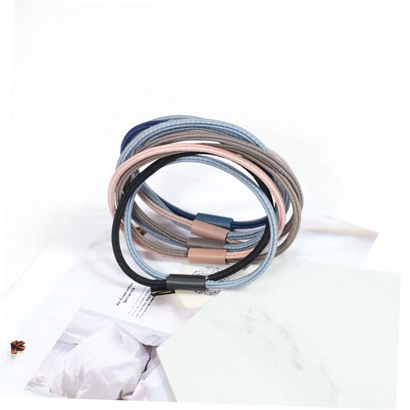 5pcs Double Colored Seamless Elastic Hair Ties For Women Girls Ponytail Everyday Wear Assorted Colors - Image 4