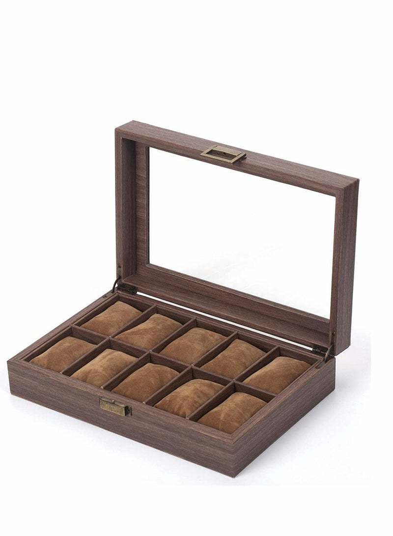 SYOSI Watch Organizer Box 10 Grid Watch Storage Box Watch Roll Storage Case Watch Display Case with Anti-move Watch Pillow for Men Women Fits Most Watch Band Not Include Watch - Image 1