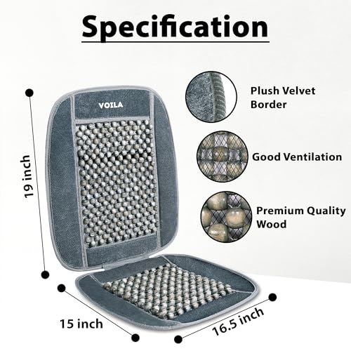 Voila Wooden Beads Velvet Seat Cover for Car Acupressure Design Universal Size Grey - Image 5