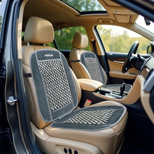 Voila Wooden Beads Velvet Seat Cover for Car Acupressure Design Universal Size Grey - Image 3