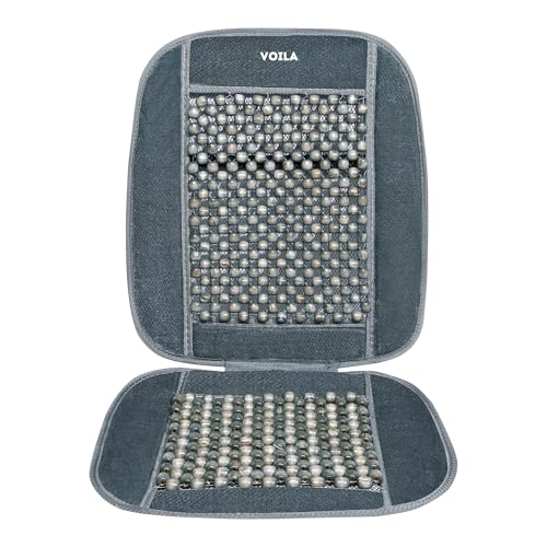 Voila Wooden Beads Velvet Seat Cover for Car Acupressure Design Universal Size Grey - Image 1