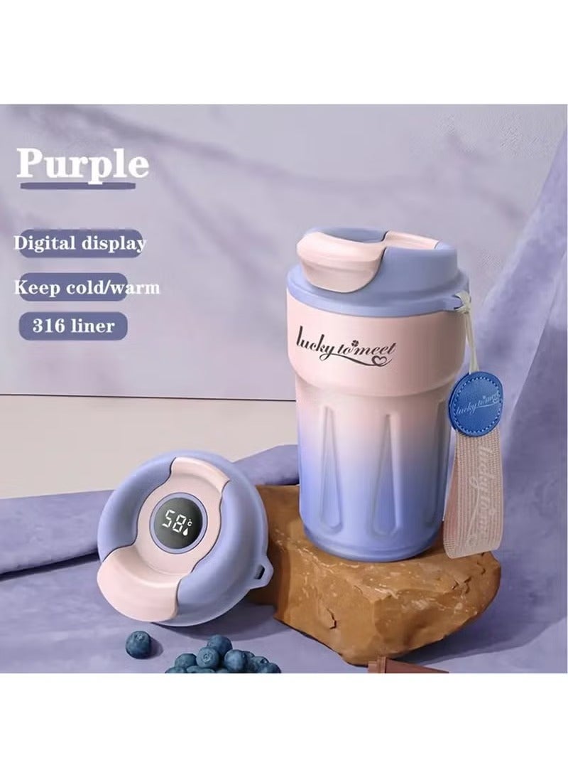 Arabest كوب ترمس من الفولاذ المقاوم للصدأ 316 كوب قهوة خارجي للسفر كوب ماء محمول هدية كوب، كوب قهوة من الفولاذ مع عرض درجة الحرارة، كوب ذكي مع إضاءة LED (وردي ذكي بنفسجي) - Image 1