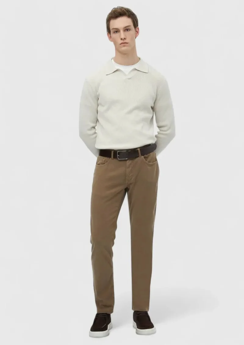 RAMSEY Buff Weaving Slim Fit Casual Cotton Blended Trousers