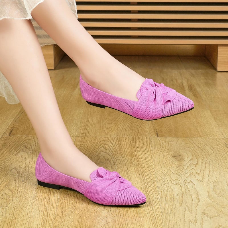 HIULYCENCE Flats for Women Pointed Toe Ballet Flats Brethable Comfortable Knit Dressy Csual for Work Office Pink US9 - Image 3