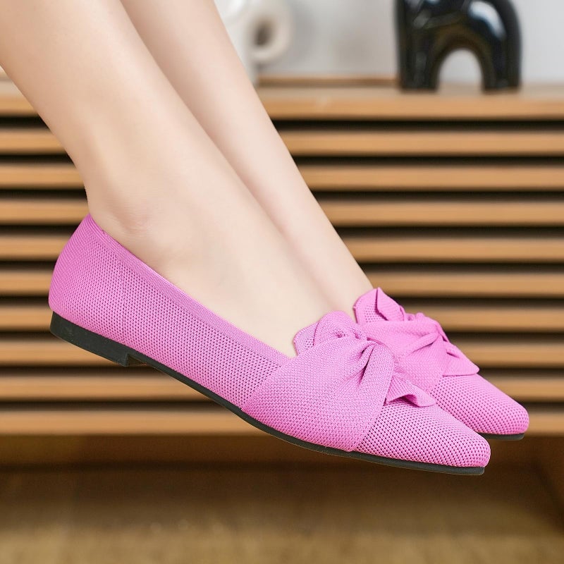 HIULYCENCE Flats for Women Pointed Toe Ballet Flats Brethable Comfortable Knit Dressy Csual for Work Office Pink US9 - Image 2