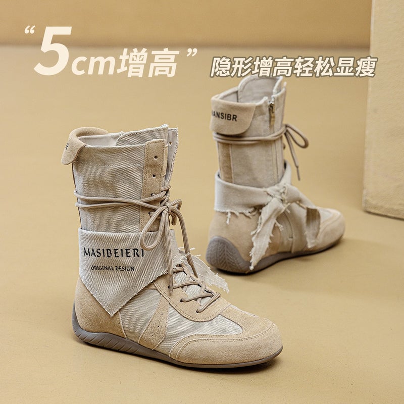 MEIYOUMEINX Women's Retro Western Cowboy Boots - Chunky Heel, Platform, Breathable, Ankle Boots for Summer & Spring, Comfortable Low-Rise Height Increase - Image 2