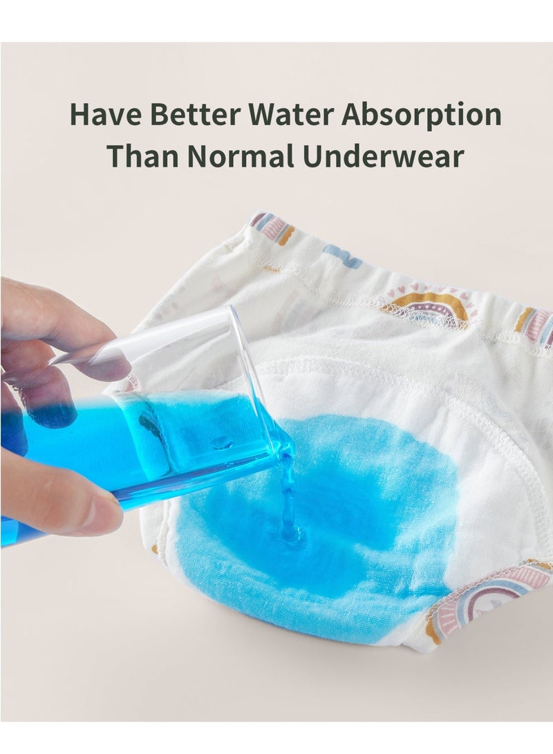 انسولار 3 حزم من سراويل التدريب على استخدام الحمام للأطفال، سراويل تدريب للأطفال من 6 طبقات من الشاش، سراويل تعليمية قابلة للغسل من القطن الخالص، حفاضات قماشية للأطفال الصغار (متعددة الألوان، مقاس L) - Image 4
