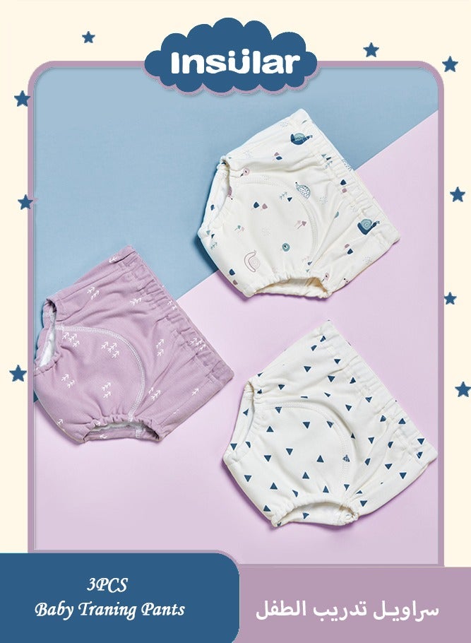 انسولار 3 حزم من سراويل التدريب على استخدام الحمام للأطفال، سراويل تدريب للأطفال من 6 طبقات من الشاش، سراويل تعليمية قابلة للغسل من القطن الخالص، حفاضات قماشية للأطفال الصغار (متعددة الألوان، مقاس L) - Image 1
