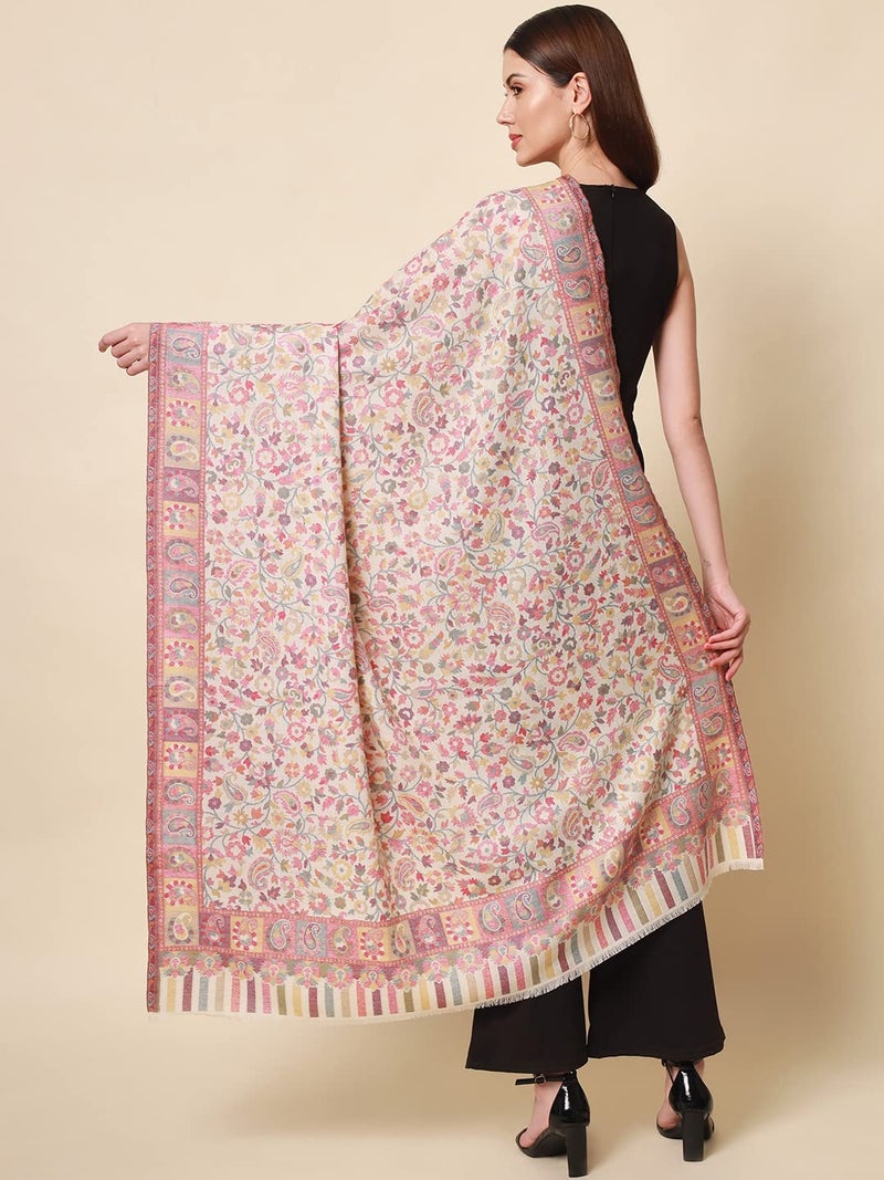 Pashmoda- Women’s Kaani Wool Blend Shawl, Wrap (White) - Image 5