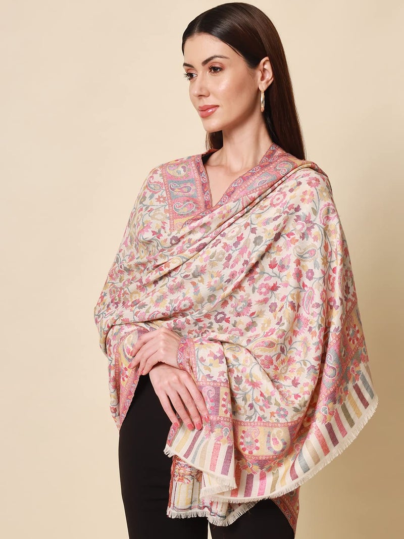Pashmoda- Women’s Kaani Wool Blend Shawl, Wrap (White) - Image 3