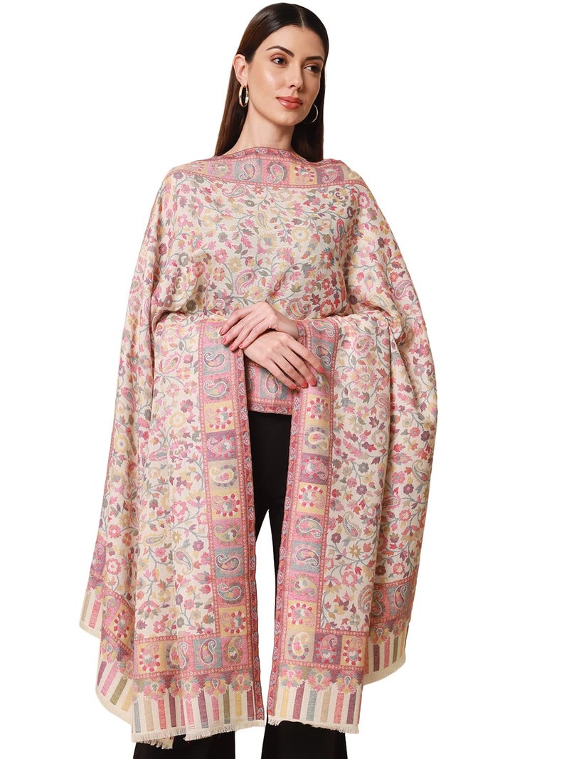 Pashmoda- Women’s Kaani Wool Blend Shawl, Wrap (White) - Image 1