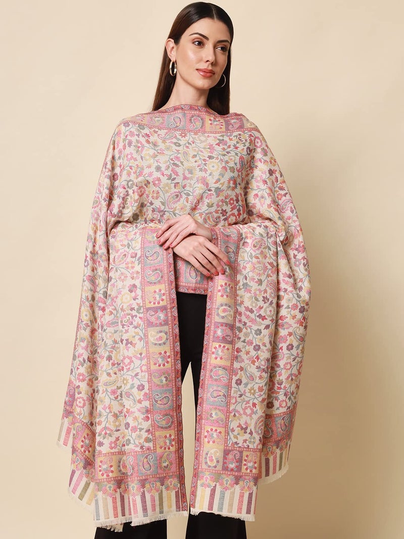 Pashmoda- Women’s Kaani Wool Blend Shawl, Wrap (White) - Image 2