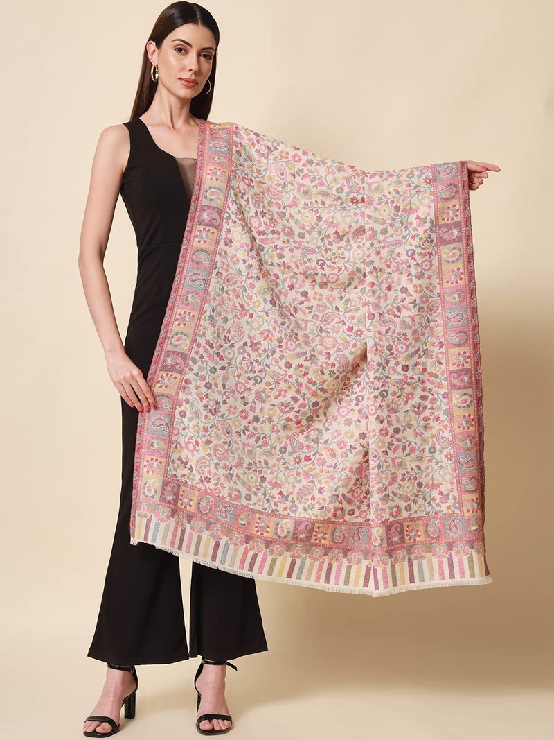 Pashmoda- Women’s Kaani Wool Blend Shawl, Wrap (White) - Image 4