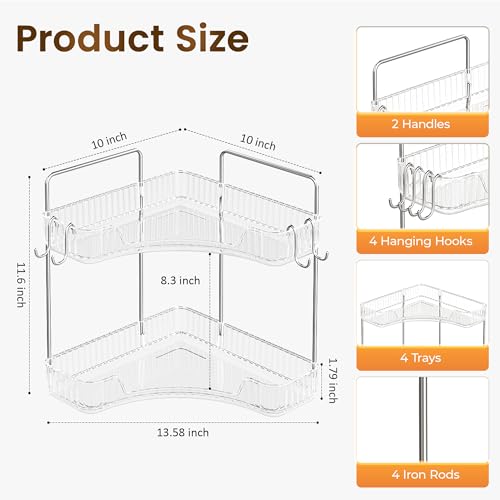 Kinkota Corner Bathroom Counter Organizer 2 Tier Bathroom Organizers and Storage Countertop with Hooks Skin Care Exquisite Vanity Organizer Countertop Bathroom Storage Dresser, Kitchen-Clear - Image 2
