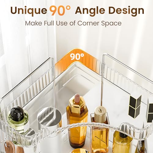 Kinkota Corner Bathroom Counter Organizer 2 Tier Bathroom Organizers and Storage Countertop with Hooks Skin Care Exquisite Vanity Organizer Countertop Bathroom Storage Dresser, Kitchen-Clear - Image 3