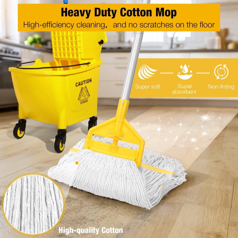 SOBONNE 35 Qt Commercial Mop Bucket with Side Press Wringer on Wheels,Heavy Duty Industrial Mop and Bucket Set for Floor Cleaning,Including 1 Wet Floor Caution Sign for Household,Business,Yellow - Image 5