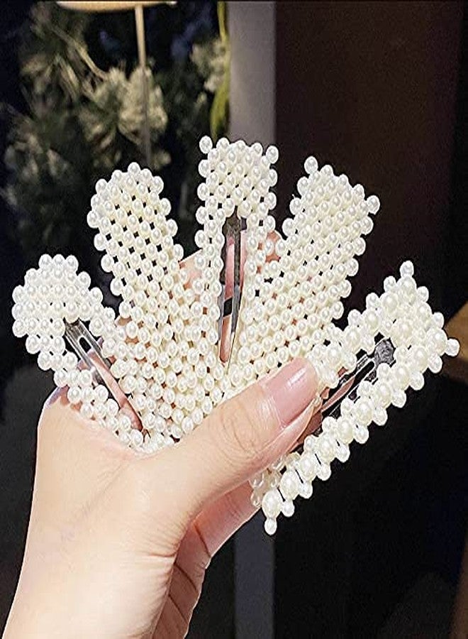 HRBS 10 Piece Korean Style Pearl Metal Hair clips, Plastic Pearl Barrettes Hairpin for Women & Girls (White) Pattern may vary, All patterns & Design will suite your everydress, Party, Birthday etc. - Image 3