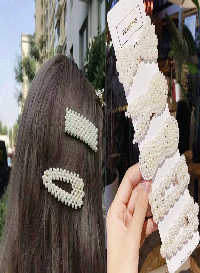 HRBS 10 Piece Korean Style Pearl Metal Hair clips, Plastic Pearl Barrettes Hairpin for Women & Girls (White) Pattern may vary, All patterns & Design will suite your everydress, Party, Birthday etc. - Image 1