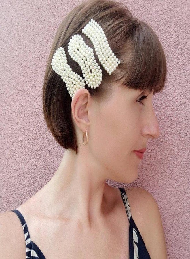 HRBS 10 Piece Korean Style Pearl Metal Hair clips, Plastic Pearl Barrettes Hairpin for Women & Girls (White) Pattern may vary, All patterns & Design will suite your everydress, Party, Birthday etc. - Image 5