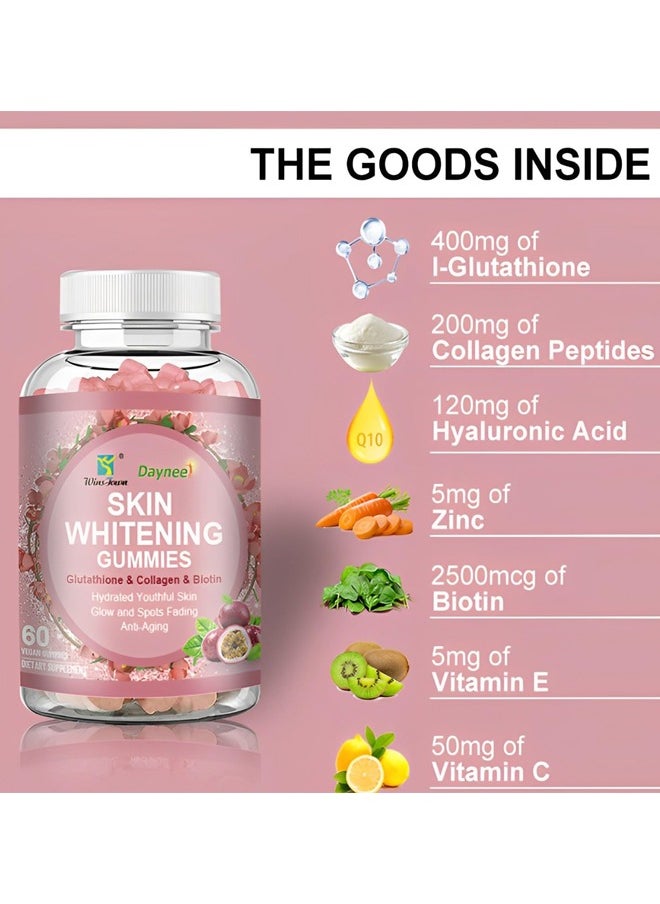 Daynee - Vegan Collagen Glutathione Skin Whitening Gummies, Unisex - Promotes Beautiful Skin, Hair, Nails & Eyelashes 60 Gummies - Image 1